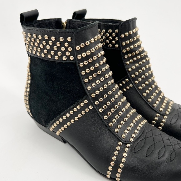 Anine Bing Boots Charlie Black Gold Studded Ankle Leather Suede Chelsea size 36 - Picture 2 of 11